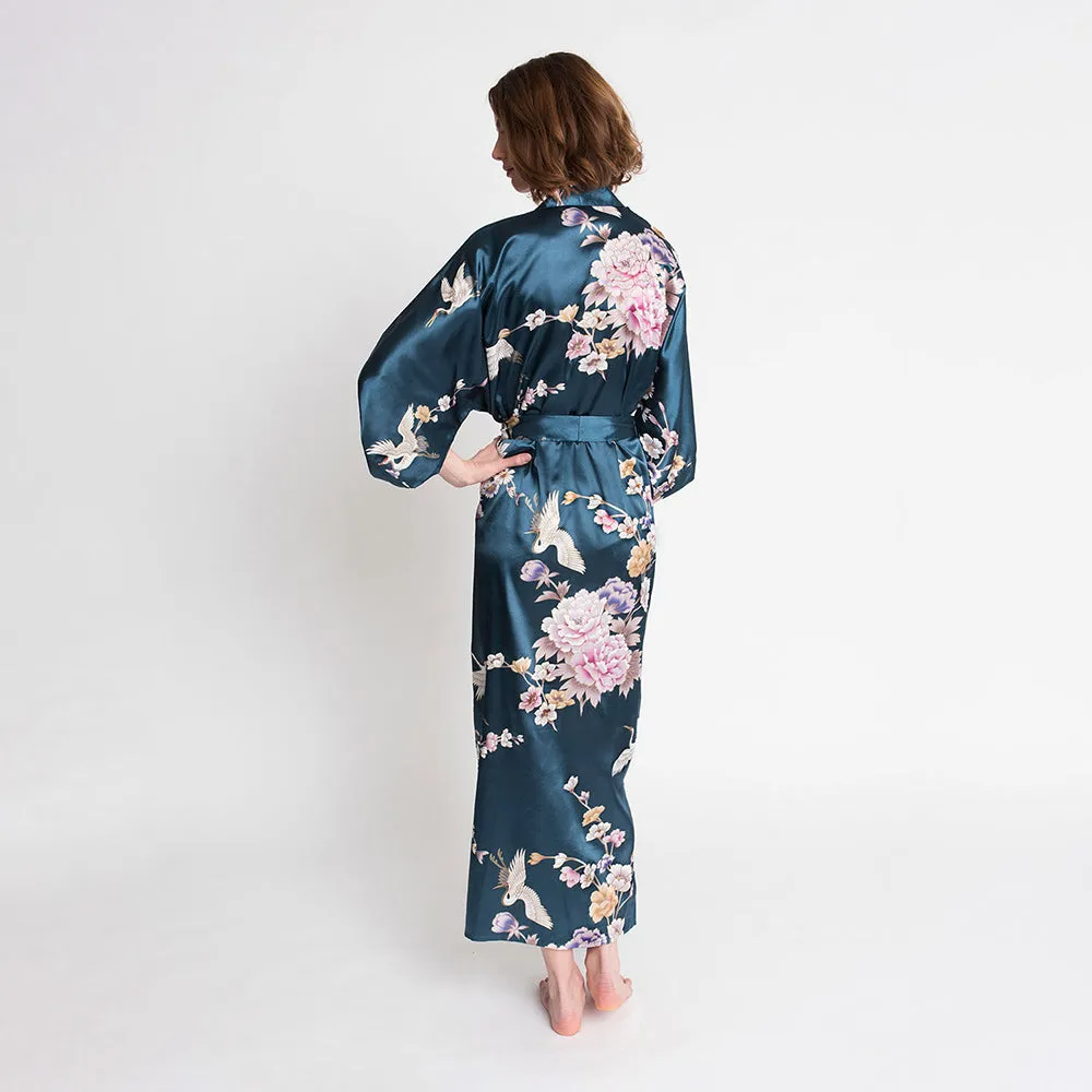 Chrysanthemum & Crane Long Kimono Robe